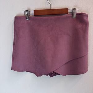 Blue Blush Shorts Skort Tea Rose Pink Micro Suede Mini Skirt Overlapped Stretchy